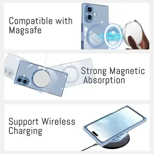 KANGHAR Case Designed for iPhone 17 Magnetic [Compatible with MagSafe] Luxury Cute Plating Design Case Full-Body Anti-Scratch Shockproof Bumper Protective Cover Blue - 5