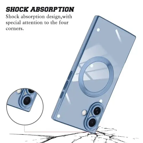 KANGHAR Case Designed for iPhone 17 Magnetic [Compatible with MagSafe] Luxury Cute Plating Design Case Full-Body Anti-Scratch Shockproof Bumper Protective Cover Blue - 2