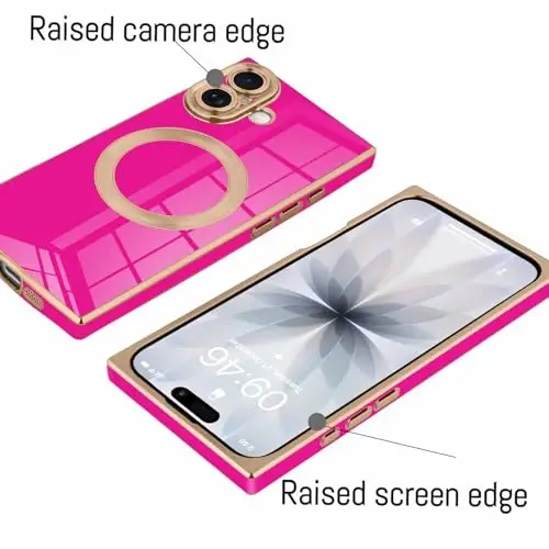 KANGHAR Case Designed for iPhone 17 Magnetic [Compatible with MagSafe] Luxury Cute Plating Design Case Full-Body Anti-Scratch Shockproof Bumper Protective Cover Hot Pink - 4