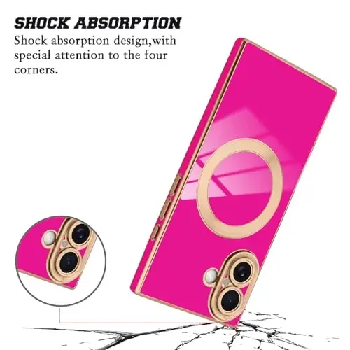 KANGHAR Case Designed for iPhone 17 Magnetic [Compatible with MagSafe] Luxury Cute Plating Design Case Full-Body Anti-Scratch Shockproof Bumper Protective Cover Hot Pink - 3