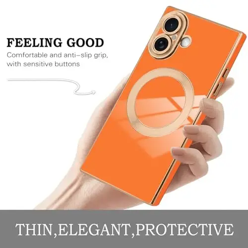 KANGHAR Case Designed for iPhone 17 Magnetic [Compatible with MagSafe] Luxury Cute Plating Design Case Full-Body Anti-Scratch Shockproof Bumper Protective Cover Orange - 5