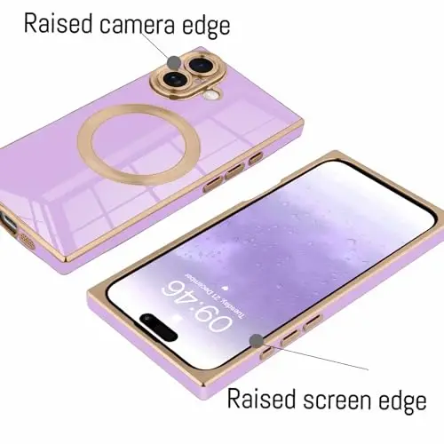 KANGHAR Case Designed for iPhone 17 Magnetic [Compatible with MagSafe] Luxury Cute Plating Design Case Full-Body Anti-Scratch Shockproof Bumper Protective Cover Purple - 3