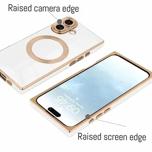 KANGHAR Case Designed for iPhone 17 Magnetic [Compatible with MagSafe] Luxury Cute Plating Design Case Full-Body Anti-Scratch Shockproof Bumper Protective Cover White - 3