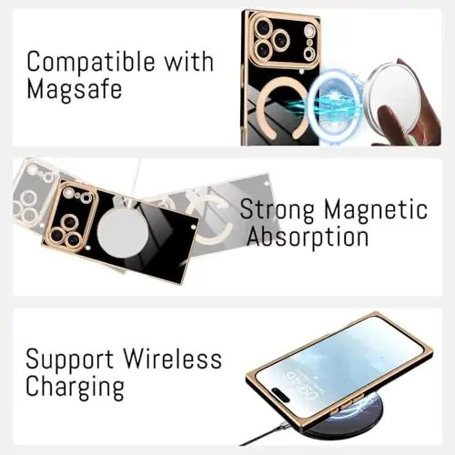 KANGHAR Case Designed for iPhone 17 Pro Magnetic [Compatible with MagSafe] Luxury Cute Plating Design Case Full-Body Anti-Scratch Shockproof Bumper Protective Cover Black - 5