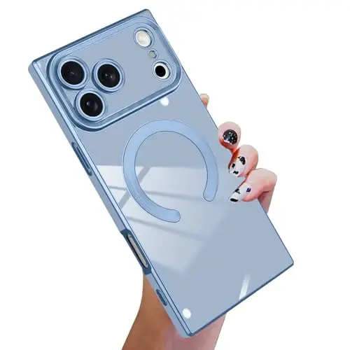 KANGHAR Case Designed for iPhone 17 Pro Magnetic [Compatible with MagSafe] Luxury Cute Plating Design Case Full-Body Anti-Scratch Shockproof Bumper Protective Cover Blue - KANGHAR
