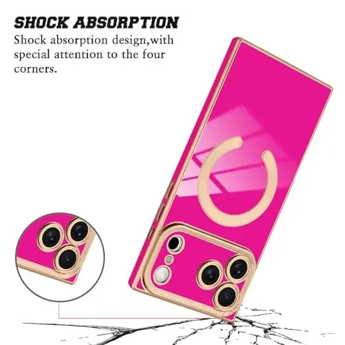 KANGHAR Case Designed for iPhone 17 Pro Magnetic [Compatible with MagSafe] Luxury Cute Plating Design Case Full-Body Anti-Scratch Shockproof Bumper Protective Cover Hot Pink - 3