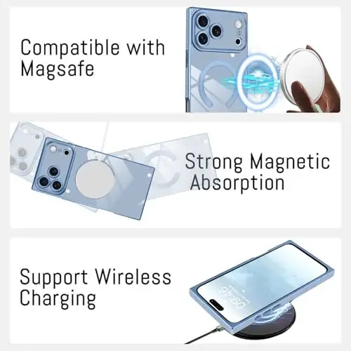 KANGHAR Case Designed for iPhone 17 Pro Max Magnetic [Compatible with MagSafe] Luxury Cute Plating Design Case Full-Body Anti-Scratch Shockproof Bumper Protective Cover Blue - 5