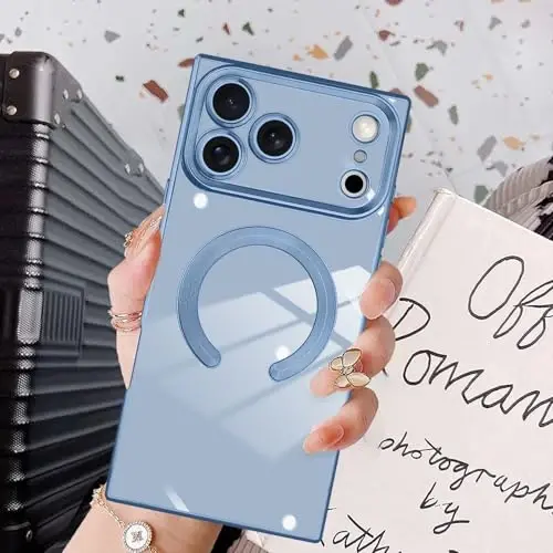 KANGHAR Case Designed for iPhone 17 Pro Max Magnetic [Compatible with MagSafe] Luxury Cute Plating Design Case Full-Body Anti-Scratch Shockproof Bumper Protective Cover Blue 