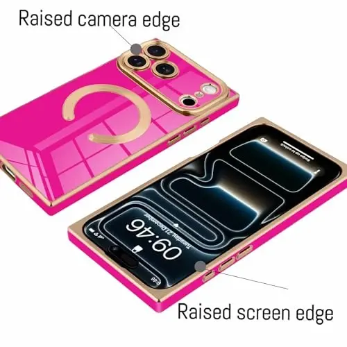 KANGHAR Case Designed for iPhone 17 Pro Max Magnetic [Compatible with MagSafe] Luxury Cute Plating Design Case Full-Body Anti-Scratch Shockproof Bumper Protective Cover Hot Pink - 4