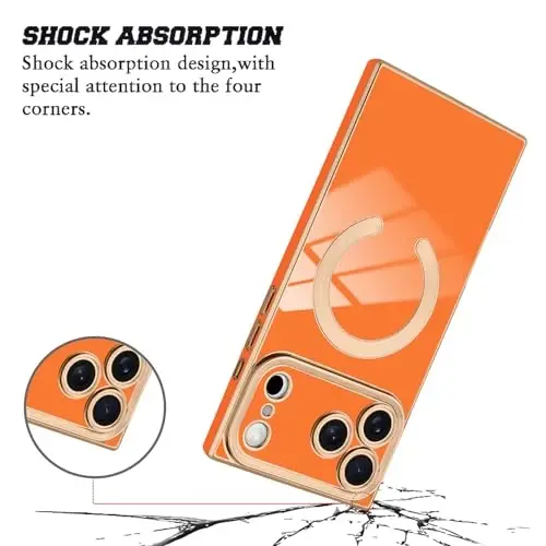 KANGHAR Case Designed for iPhone 17 Pro Max Magnetic [Compatible with MagSafe] Luxury Cute Plating Design Case Full-Body Anti-Scratch Shockproof Bumper Protective Cover Orange - 3