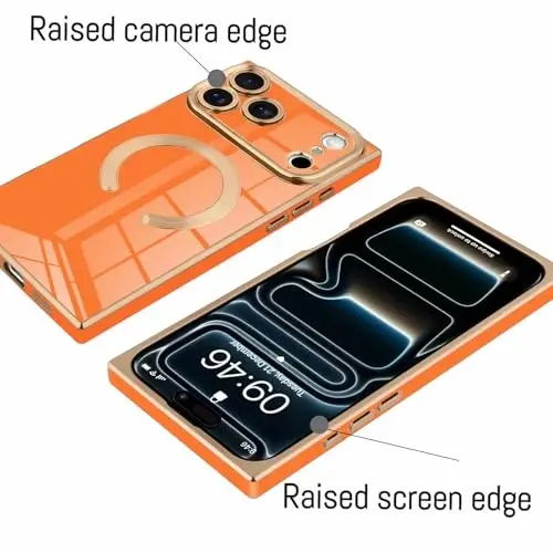 KANGHAR Case Designed for iPhone 17 Pro Max Magnetic [Compatible with MagSafe] Luxury Cute Plating Design Case Full-Body Anti-Scratch Shockproof Bumper Protective Cover Orange - 4
