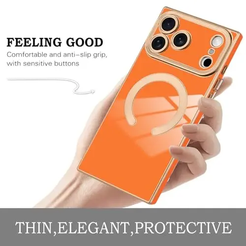 KANGHAR Case Designed for iPhone 17 Pro Max Magnetic [Compatible with MagSafe] Luxury Cute Plating Design Case Full-Body Anti-Scratch Shockproof Bumper Protective Cover Orange - 5