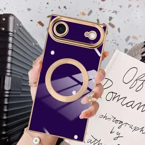 KANGHAR Case Designed for iPhone Air Magnetic [Compatible with MagSafe] Luxury Cute Plating Design Case Full-Body Anti-Scratch Shockproof Bumper Protective Cover Dark Purple - 6