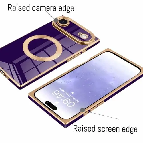 KANGHAR Case Designed for iPhone Air Magnetic [Compatible with MagSafe] Luxury Cute Plating Design Case Full-Body Anti-Scratch Shockproof Bumper Protective Cover Dark Purple - 3