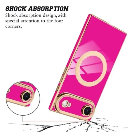 KANGHAR Case Designed for iPhone Air Magnetic [Compatible with MagSafe] Luxury Cute Plating Design Case Full-Body Anti-Scratch Shockproof Bumper Protective Cover Hot Pink - 3