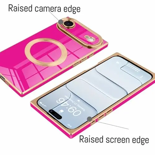 KANGHAR Case Designed for iPhone Air Magnetic [Compatible with MagSafe] Luxury Cute Plating Design Case Full-Body Anti-Scratch Shockproof Bumper Protective Cover Hot Pink - 4