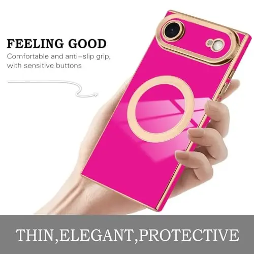 KANGHAR Case Designed for iPhone Air Magnetic [Compatible with MagSafe] Luxury Cute Plating Design Case Full-Body Anti-Scratch Shockproof Bumper Protective Cover Hot Pink - 5