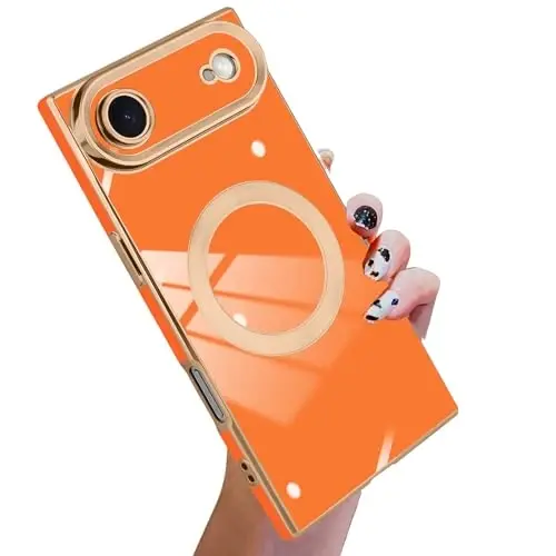 KANGHAR Case Designed for iPhone Air Magnetic [Compatible with MagSafe] Luxury Cute Plating Design Case Full-Body Anti-Scratch Shockproof Bumper Protective Cover Orange 