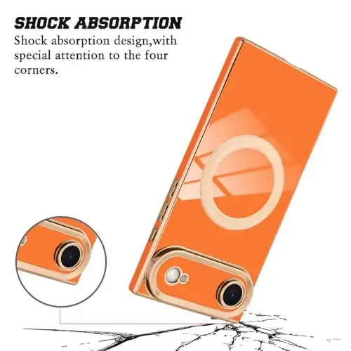 KANGHAR Case Designed for iPhone Air Magnetic [Compatible with MagSafe] Luxury Cute Plating Design Case Full-Body Anti-Scratch Shockproof Bumper Protective Cover Orange - 3