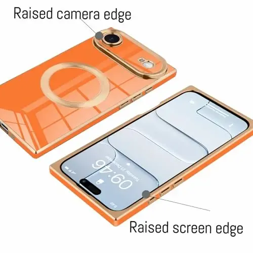 KANGHAR Case Designed for iPhone Air Magnetic [Compatible with MagSafe] Luxury Cute Plating Design Case Full-Body Anti-Scratch Shockproof Bumper Protective Cover Orange - 4