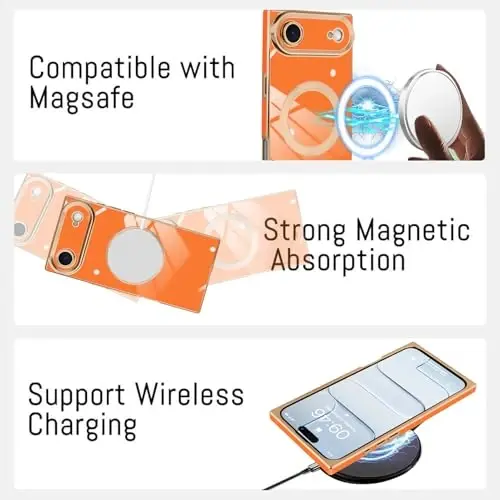 KANGHAR Case Designed for iPhone Air Magnetic [Compatible with MagSafe] Luxury Cute Plating Design Case Full-Body Anti-Scratch Shockproof Bumper Protective Cover Orange 