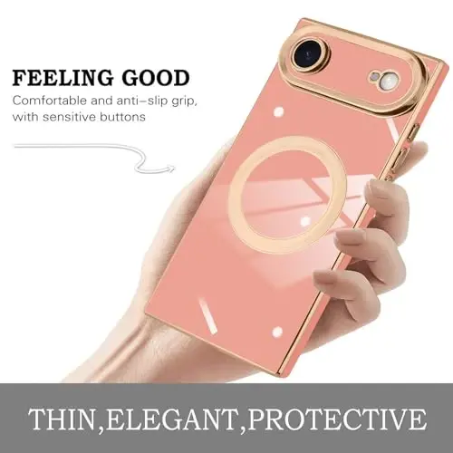 KANGHAR Case Designed for iPhone Air Magnetic [Compatible with MagSafe] Luxury Cute Plating Design Case Full-Body Anti-Scratch Shockproof Bumper Protective Cover Pink - 4