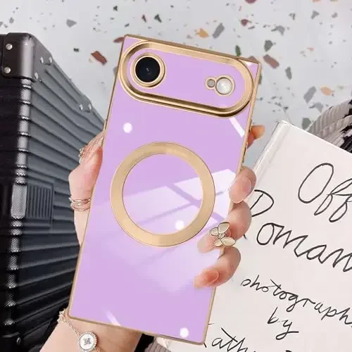 KANGHAR Case Designed for iPhone Air Magnetic [Compatible with MagSafe] Luxury Cute Plating Design Case Full-Body Anti-Scratch Shockproof Bumper Protective Cover Purple - 6