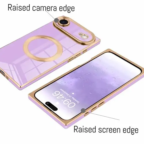 KANGHAR Case Designed for iPhone Air Magnetic [Compatible with MagSafe] Luxury Cute Plating Design Case Full-Body Anti-Scratch Shockproof Bumper Protective Cover Purple - 3