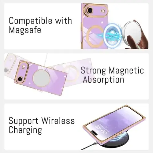 KANGHAR Case Designed for iPhone Air Magnetic [Compatible with MagSafe] Luxury Cute Plating Design Case Full-Body Anti-Scratch Shockproof Bumper Protective Cover Purple - 5