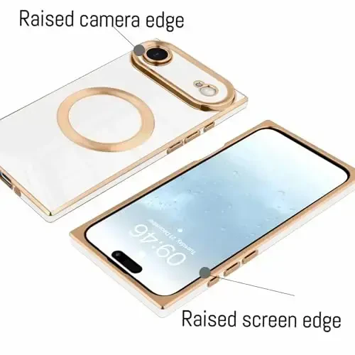 KANGHAR Case Designed for iPhone Air Magnetic [Compatible with MagSafe] Luxury Cute Plating Design Case Full-Body Anti-Scratch Shockproof Bumper Protective Cover White - 3