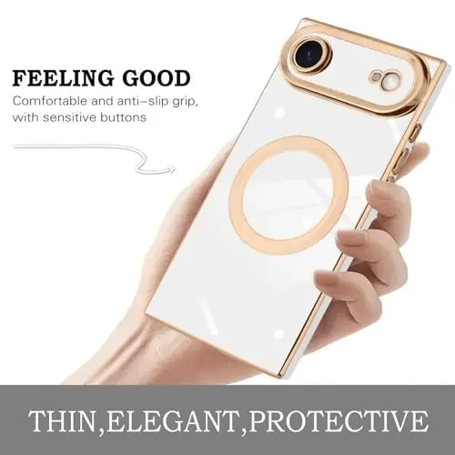 KANGHAR Case Designed for iPhone Air Magnetic [Compatible with MagSafe] Luxury Cute Plating Design Case Full-Body Anti-Scratch Shockproof Bumper Protective Cover White - 4