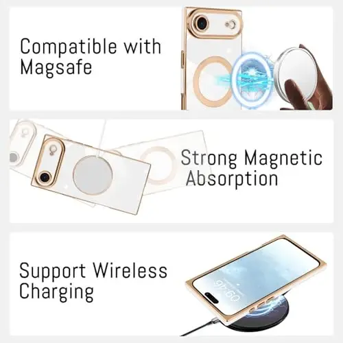 KANGHAR Case Designed for iPhone Air Magnetic [Compatible with MagSafe] Luxury Cute Plating Design Case Full-Body Anti-Scratch Shockproof Bumper Protective Cover White - 5