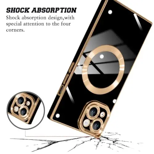 KANGHAR Case Designed for Phone 15 Plus Magnetic [Compatible with MagSafe] Luxury Cute Plating Design Case Full-Body Anti-Scratch Shockproof Bumper Protective Cover Black - 3