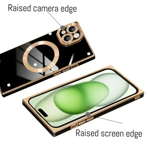 KANGHAR Case Designed for Phone 15 Plus Magnetic [Compatible with MagSafe] Luxury Cute Plating Design Case Full-Body Anti-Scratch Shockproof Bumper Protective Cover Black - 4
