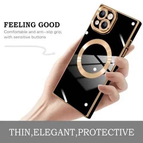 KANGHAR Case Designed for Phone 15 Plus Magnetic [Compatible with MagSafe] Luxury Cute Plating Design Case Full-Body Anti-Scratch Shockproof Bumper Protective Cover Black - 5