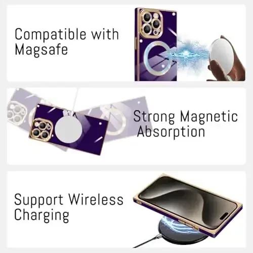 KANGHAR Case Designed for Phone 16 Plus Magnetic [Compatible with MagSafe] Luxury Cute Plating Design Case Full-Body Anti-Scratch Shockproof Bumper Protective Cover (Darkpurple, iPhone 16 Plus) - 5