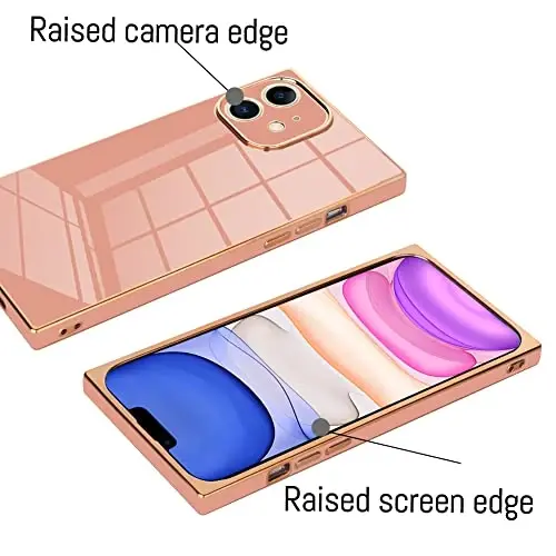 KANGHAR Case for iPhone 11 Rectangle Luxury Pink | Cute Plating Design Full-Body Anti-Scratch Shockproof Bumper Protective Cover for Women Girl Men - 3