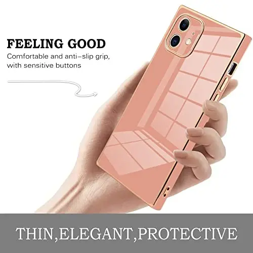 KANGHAR Case for iPhone 11 Rectangle Luxury Pink | Cute Plating Design Full-Body Anti-Scratch Shockproof Bumper Protective Cover for Women Girl Men - 4