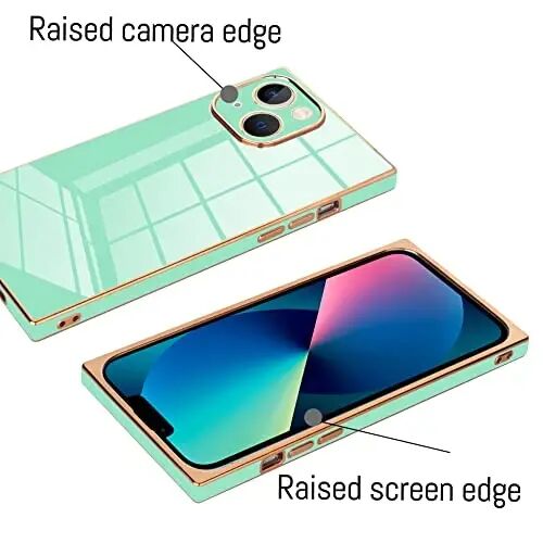 KANGHAR Case for iPhone 13 Rectangle Luxury Mint Green | Cute Plating Design Full-Body Anti-Scratch Shockproof Bumper Protective Cover for Women Girl Men - 2