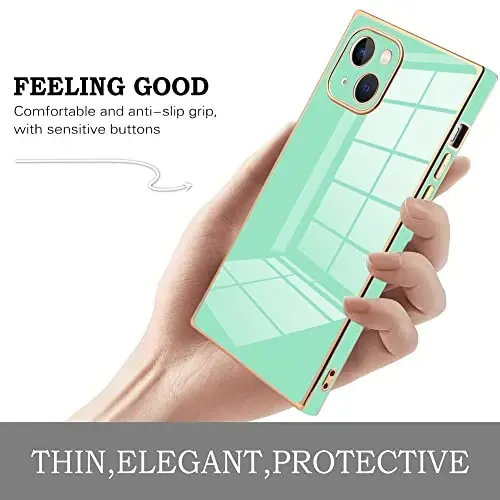 KANGHAR Case for iPhone 13 Rectangle Luxury Mint Green | Cute Plating Design Full-Body Anti-Scratch Shockproof Bumper Protective Cover for Women Girl Men - 3