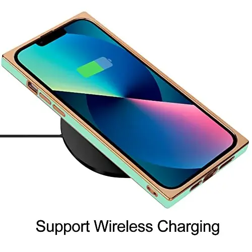 KANGHAR Case for iPhone 13 Rectangle Luxury Mint Green | Cute Plating Design Full-Body Anti-Scratch Shockproof Bumper Protective Cover for Women Girl Men - 4