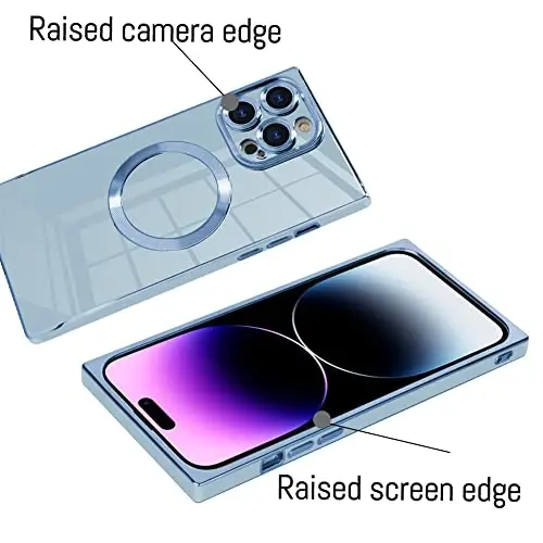 KANGHAR Case for iPhone 14 Pro Max Rectangle Luxury Blue Magnetic | Cute Plating Design Full-Body Anti-Scratch Shockproof Bumper Compatible with MagSafe Protective Cover for Women Girl Men - 1