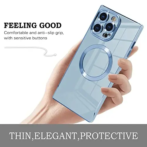 KANGHAR Case for iPhone 14 Pro Max Rectangle Luxury Blue Magnetic | Cute Plating Design Full-Body Anti-Scratch Shockproof Bumper Compatible with MagSafe Protective Cover for Women Girl Men - 2