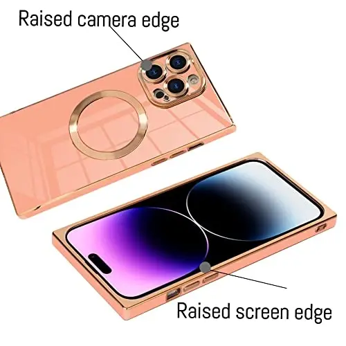 KANGHAR Case for iPhone 14 Pro Max Rectangle Luxury Pink Magnetic | Cute Plating Design Full-Body Anti-Scratch Shockproof Bumper Compatible with MagSafe Protective Cover for Women Girl Men - KANGHAR (1)