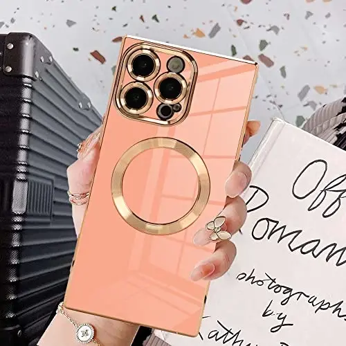 KANGHAR Case for iPhone 14 Pro Max Rectangle Luxury Pink Magnetic | Cute Plating Design Full-Body Anti-Scratch Shockproof Bumper Compatible with MagSafe Protective Cover for Women Girl Men - 5