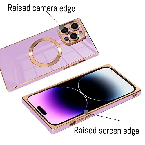 KANGHAR Case for iPhone 14 Pro Max Rectangle Luxury Purple Magnetic | Cute Plating Design Full-Body Anti-Scratch Shockproof Bumper Compatible with MagSafe Protective Cover for Women Girl Men - KANGHAR (1)