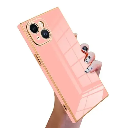KANGHAR Case for iPhone 15 Plus Rectangle Luxury Pink | Cute Plating Design Full-Body Anti-Scratch Shockproof Bumper Protective Cover for Women Girl Men - 1