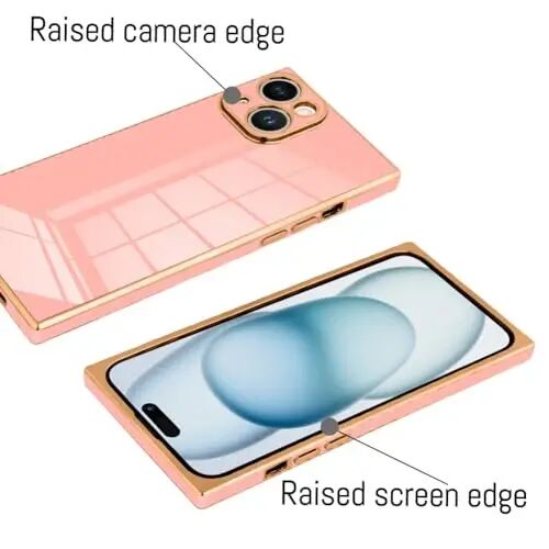 KANGHAR Case for iPhone 15 Plus Rectangle Luxury Pink | Cute Plating Design Full-Body Anti-Scratch Shockproof Bumper Protective Cover for Women Girl Men - KANGHAR (1)