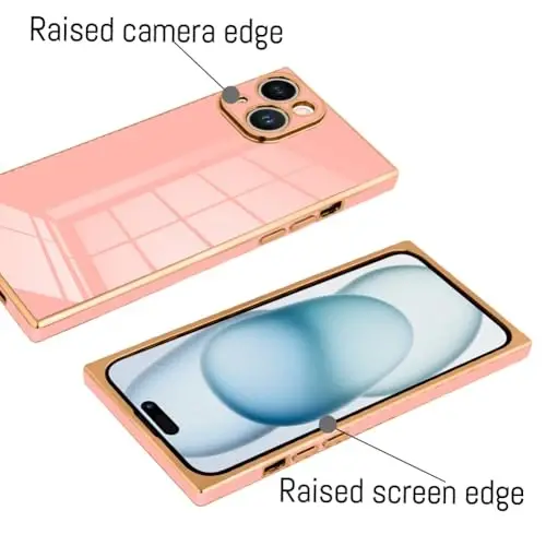 KANGHAR Case for iPhone 15 Plus Rectangle Luxury Pink | Cute Plating Design Full-Body Anti-Scratch Shockproof Bumper Protective Cover for Women Girl Men - 2
