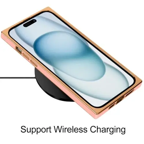 KANGHAR Case for iPhone 15 Plus Rectangle Luxury Pink | Cute Plating Design Full-Body Anti-Scratch Shockproof Bumper Protective Cover for Women Girl Men - 3